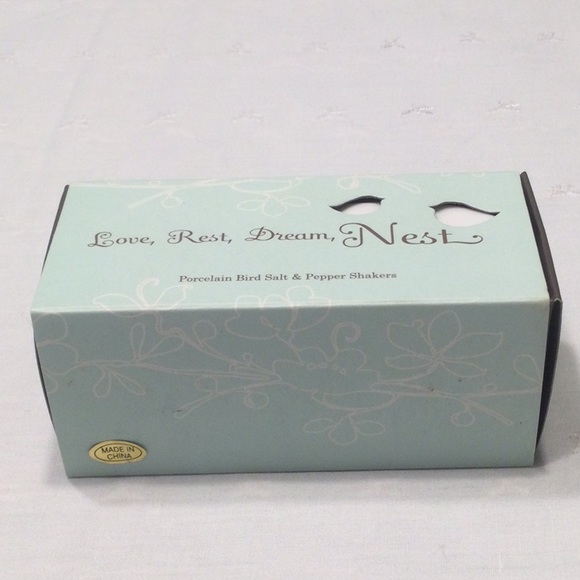 Porcelain Bird Salt & Pepper Shakers Love, Rest, Dream, Nest - Picture 1 of 3